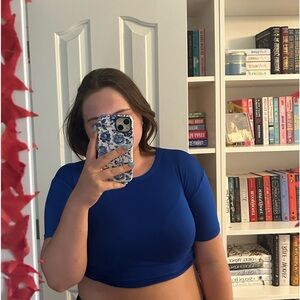 Blue Open Back Crop Top